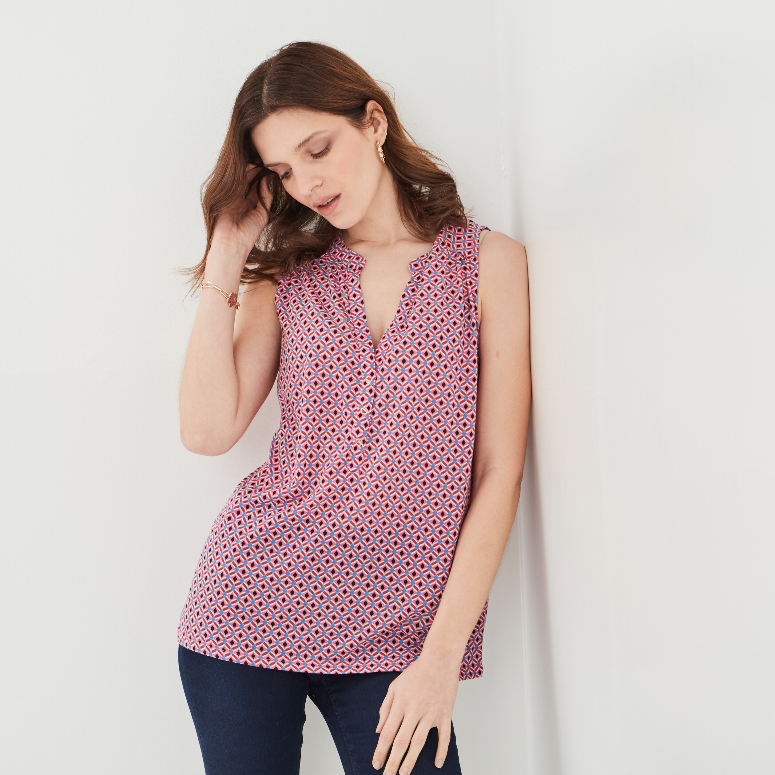 Blouse sans manches col tunisien rose femme | La Halle