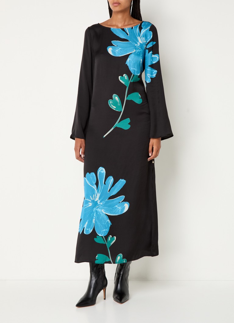 Vestido túnica largo de satén Shika de Fabienne Chapot, con estampado floral.
