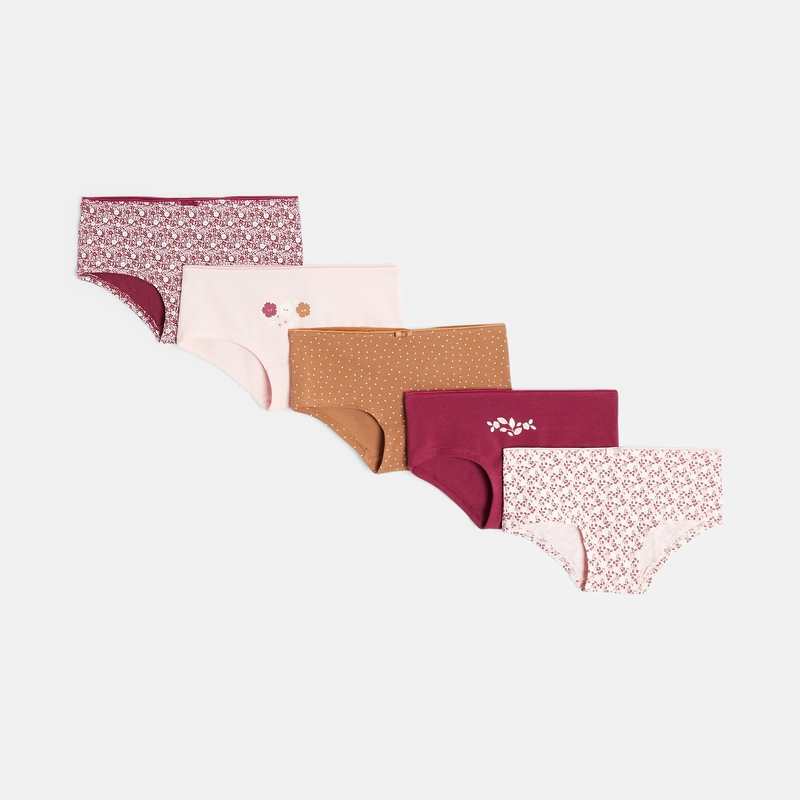 Culottes boxers en jersey (lot de 5) rose fille