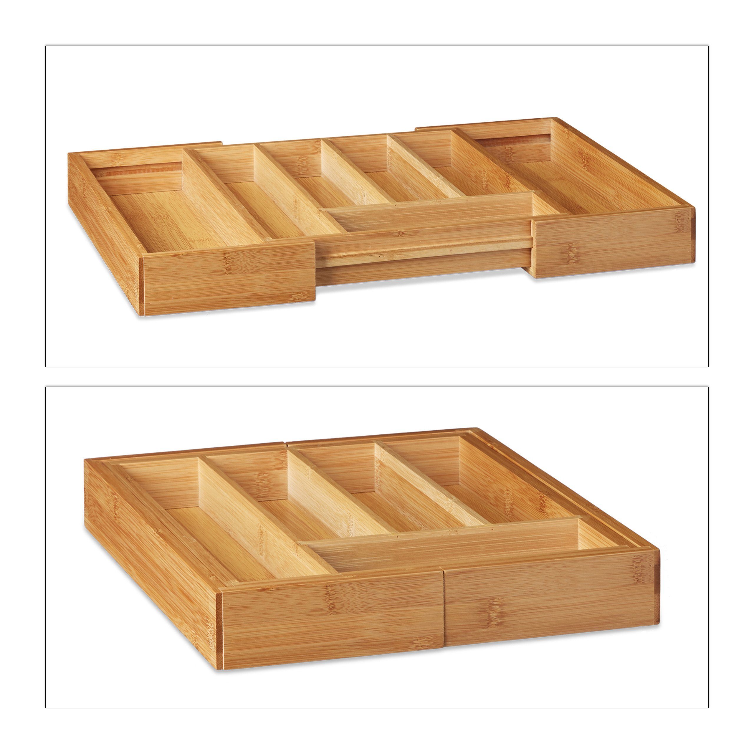 relaxdays Besteckkasten Besteckkasten Bambus 48cm ausziehbar
