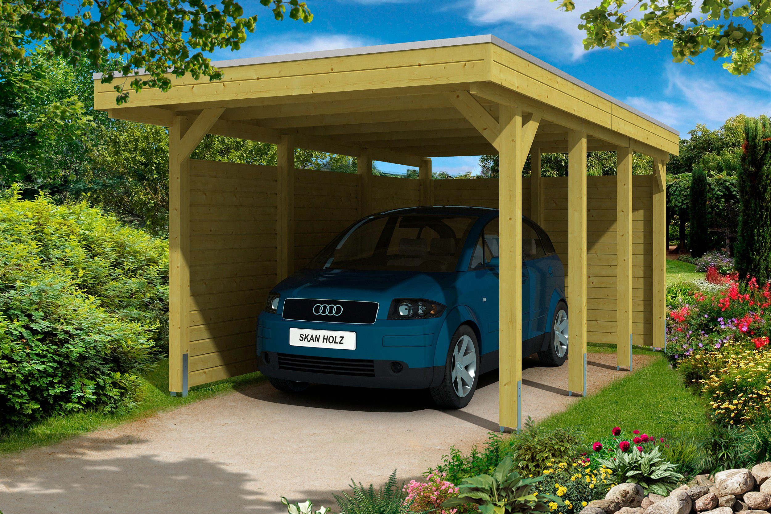 Skanholz Einzelcarport Friesland 1, BxT: 314x555 cm, 210 cm Einfahrtshöhe, (Set), mit Seiten- und Rückwänden