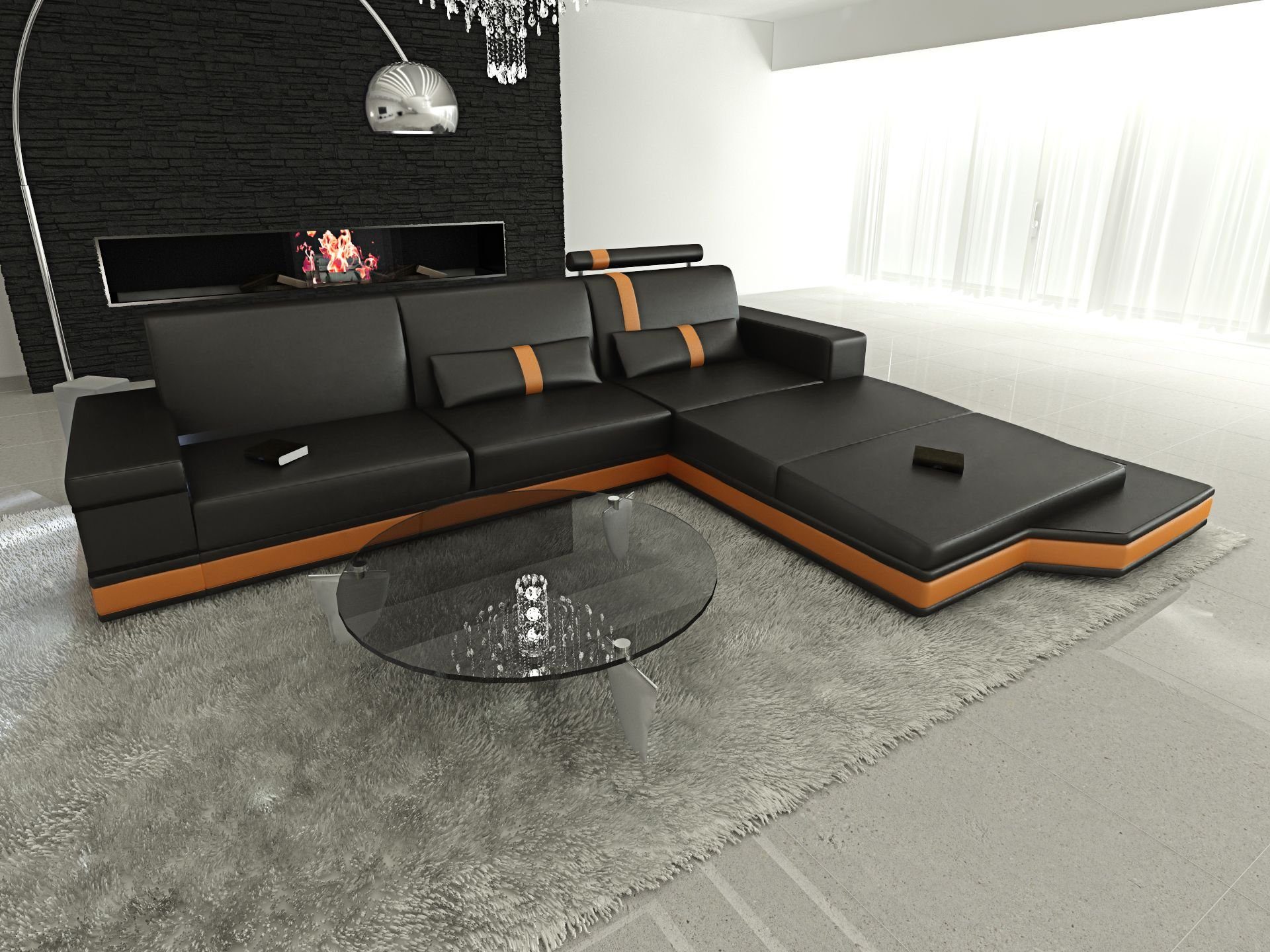 Sofa Dreams Ecksofa Ledercouch Leder Sofa Messana L Form Ledersofa, Couch, mit LED, wahlweise mit Bettfunktion als Schlafsofa, Designersofa
