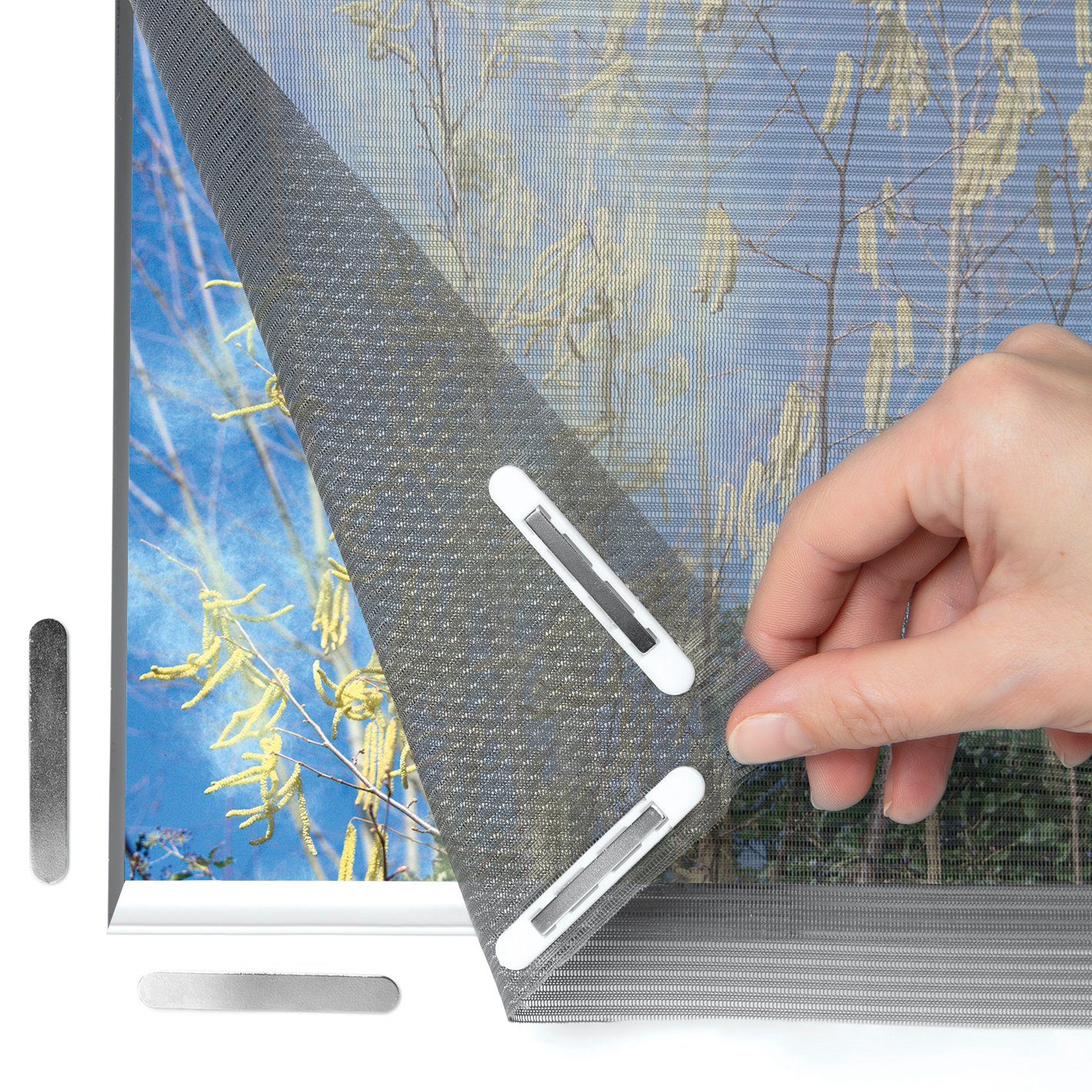 Hoberg Insektenschutz-Fensterrahmen Fliegengitter Moskitonetz inkl. Pollenschutz 150x130cm, zuschneidbar & magnetisch