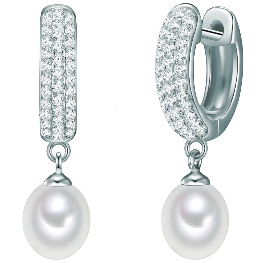 Valero Pearls Créoles en argent Argent sterling Oxyde de zirconium (CZ) Perle de culture d'eau  Boucles d'oreilles