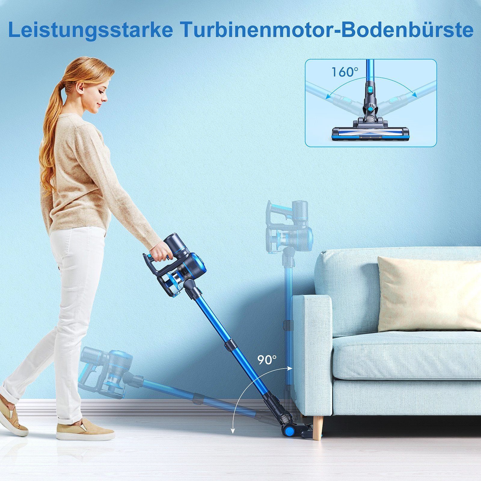oyajia Akku-Hand-und Stielstaubsauger 6 in 1 Kabellos 22,2V Akkusauger, 150,00 W, beutellos, 40 Min. Laufzeit für Hartboden, Teppich, Tierhaare