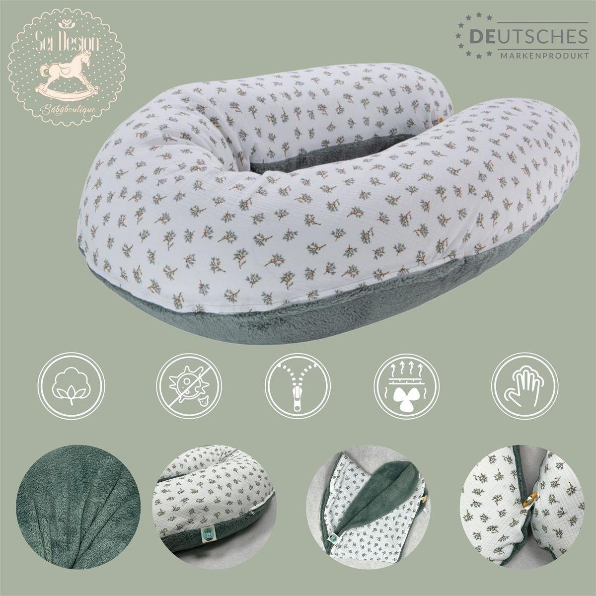 SEI Design Stillkissen Seitenschläferkissen Babynestchen Kuschelnest XXL, Schwangerschaftskissen mit Bezug, Bezug Musselin Baumwolle