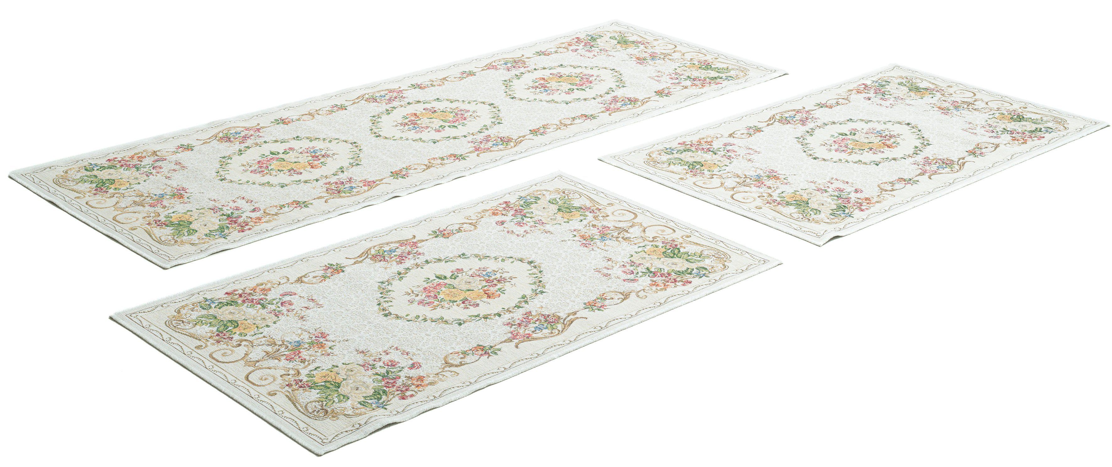 Bettumrandung Flomi Floral THEKO, Höhe 3 mm, (3-tlg), Bettvorleger, Läufer-Set für das Schlafzimmer, gewebt, Blumen Design