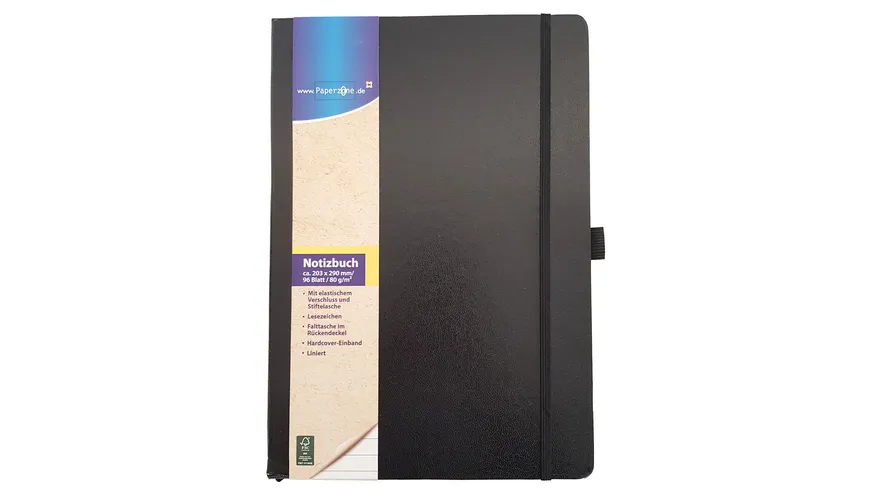 PAPERZONE Notizbuch A4 liniert schwarz