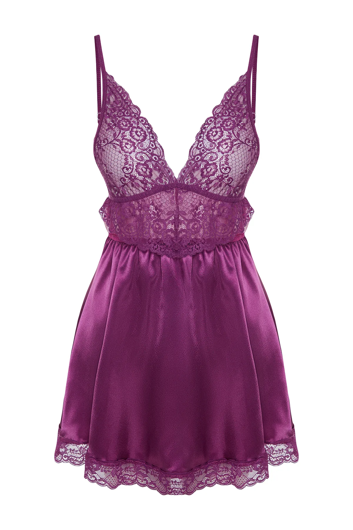 Trendyol Collection  Lila Babydoll mit Satinspitze und Riemenseil THMSS22LL0001