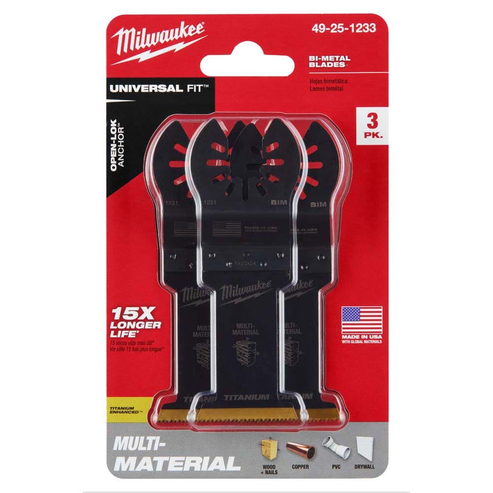 MILWAUKEE 3 piece 35mm OPEN-LOK Titanium Enhanced Bi-Metal Multi-Material Blade 49251233
