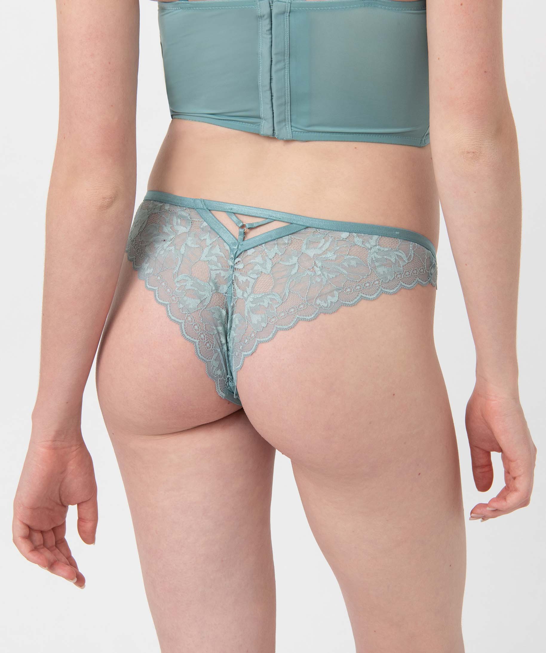 Culotte femme en microfibre et dentelle transparente vert clair | GEMO
