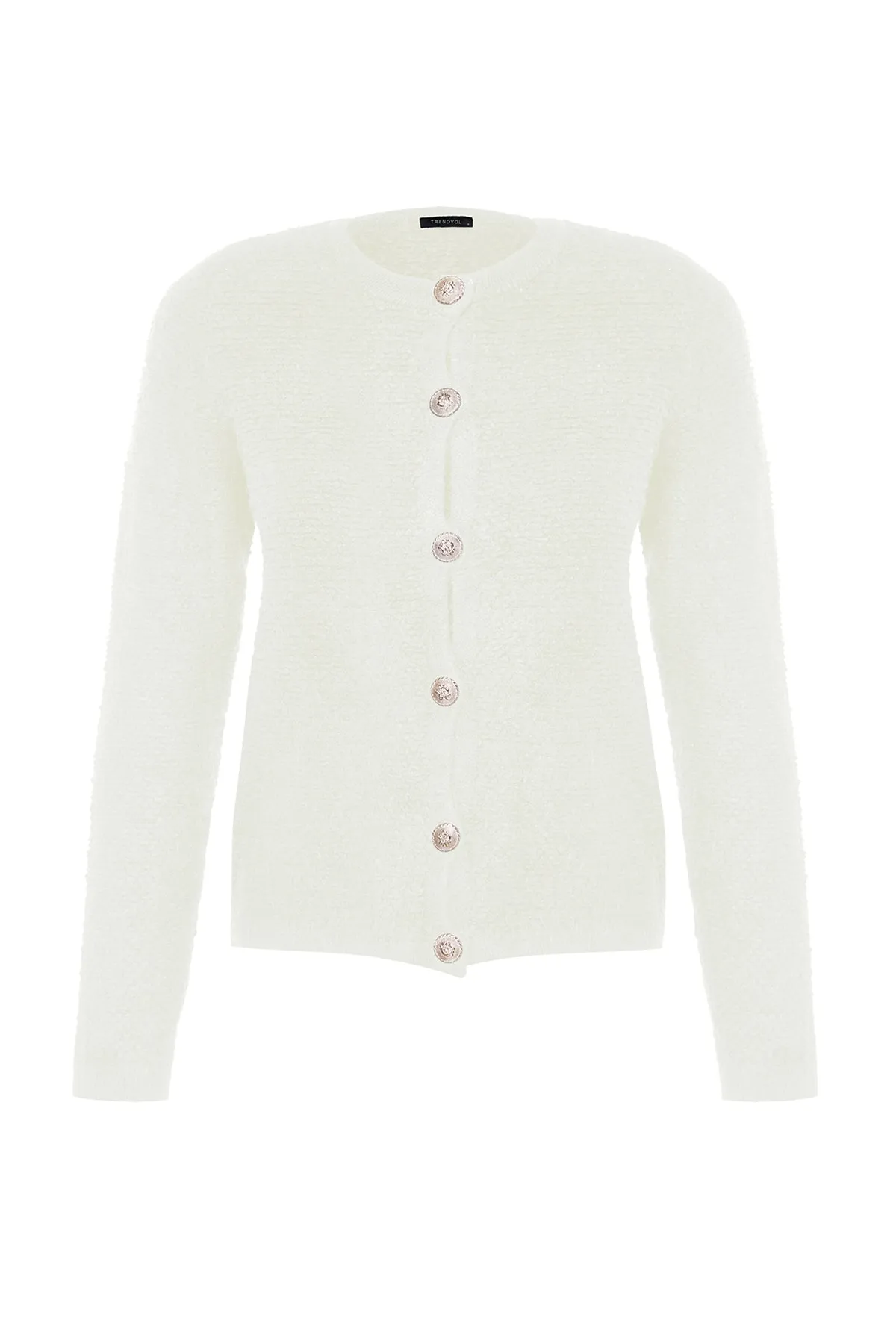 Trendyol Collection  Ecrufarbener, weich strukturierter Strick-Cardigan mit Accessoires TWOAW24HI00039