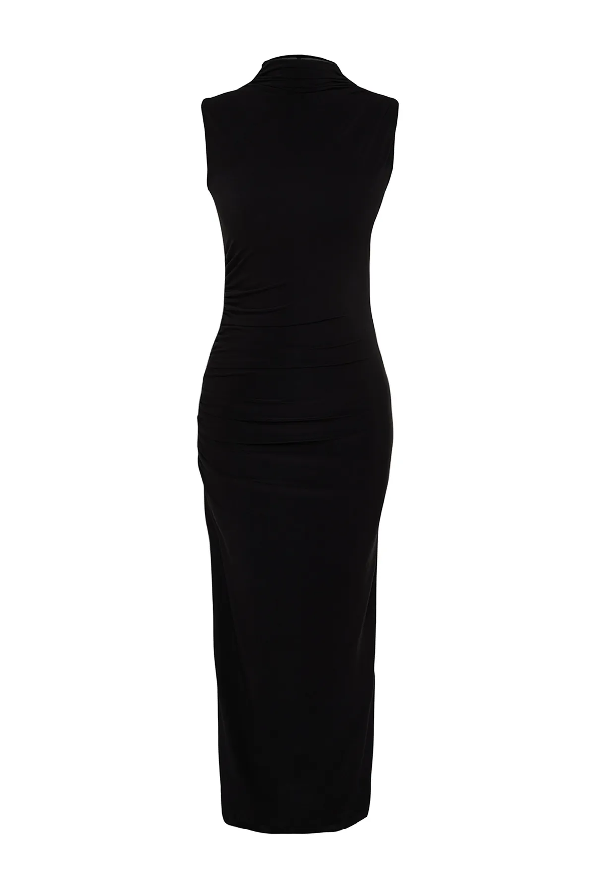 Trendyol Collection  Schwarzes ärmelloses, drapiertes, figurbetontes Maxi-Bleistiftkleid aus flexiblem Strick TWOSS24EL00101