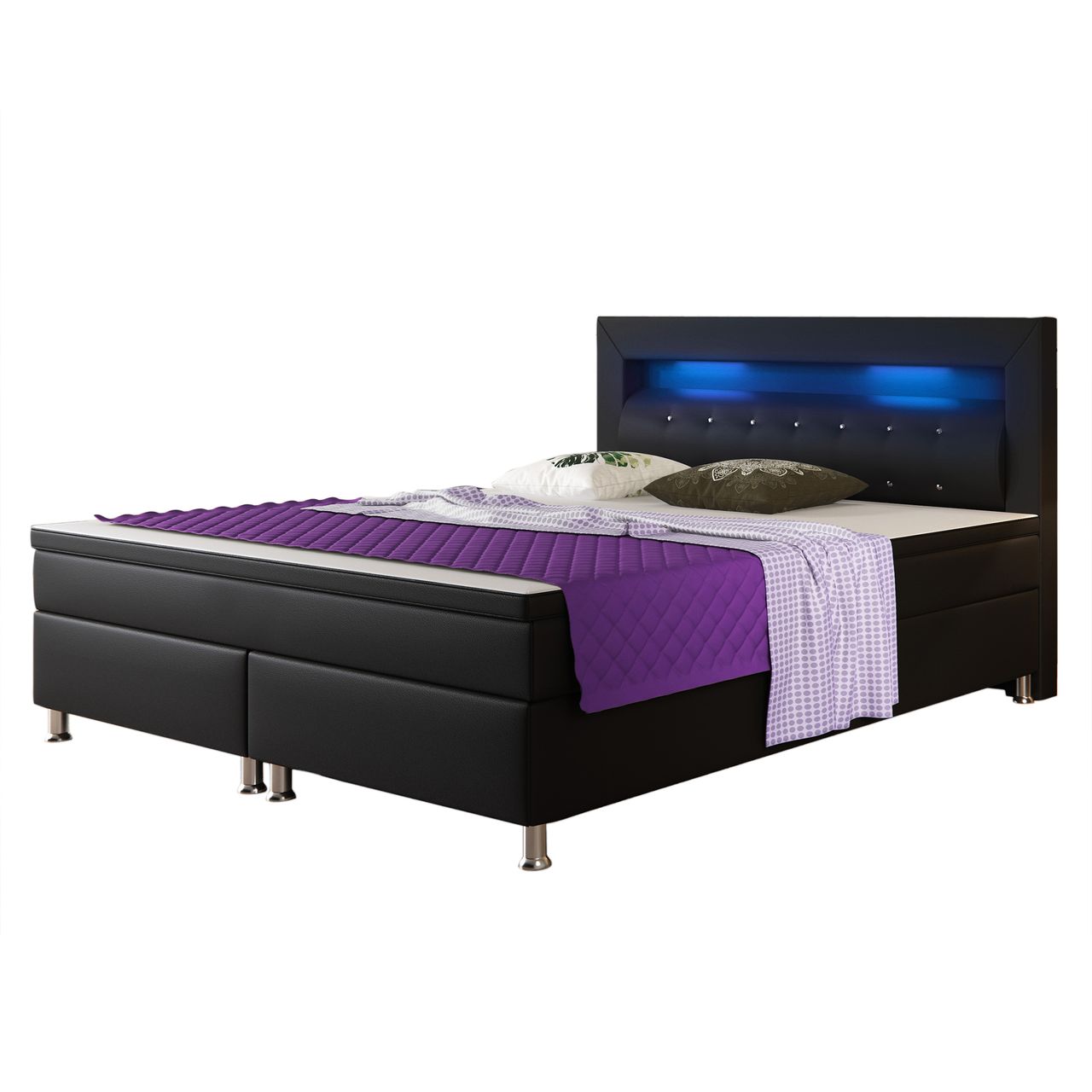 IHG Boxspringbett Monaco 180x200 cm Kunstleder Schwarz