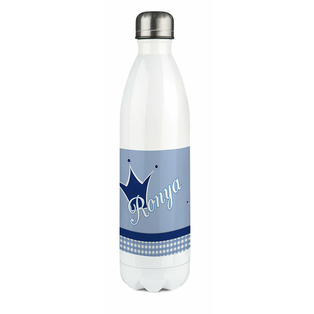 Edelstahl Kinder Thermoflasche / Trinkflasche bunt Krone Farbe blau Spülmaschinenfest, Auslaufsicher, Bruchfest, Doppelwandig, Für Heißgetränke geeignet, Mit Deckel, Isoliert