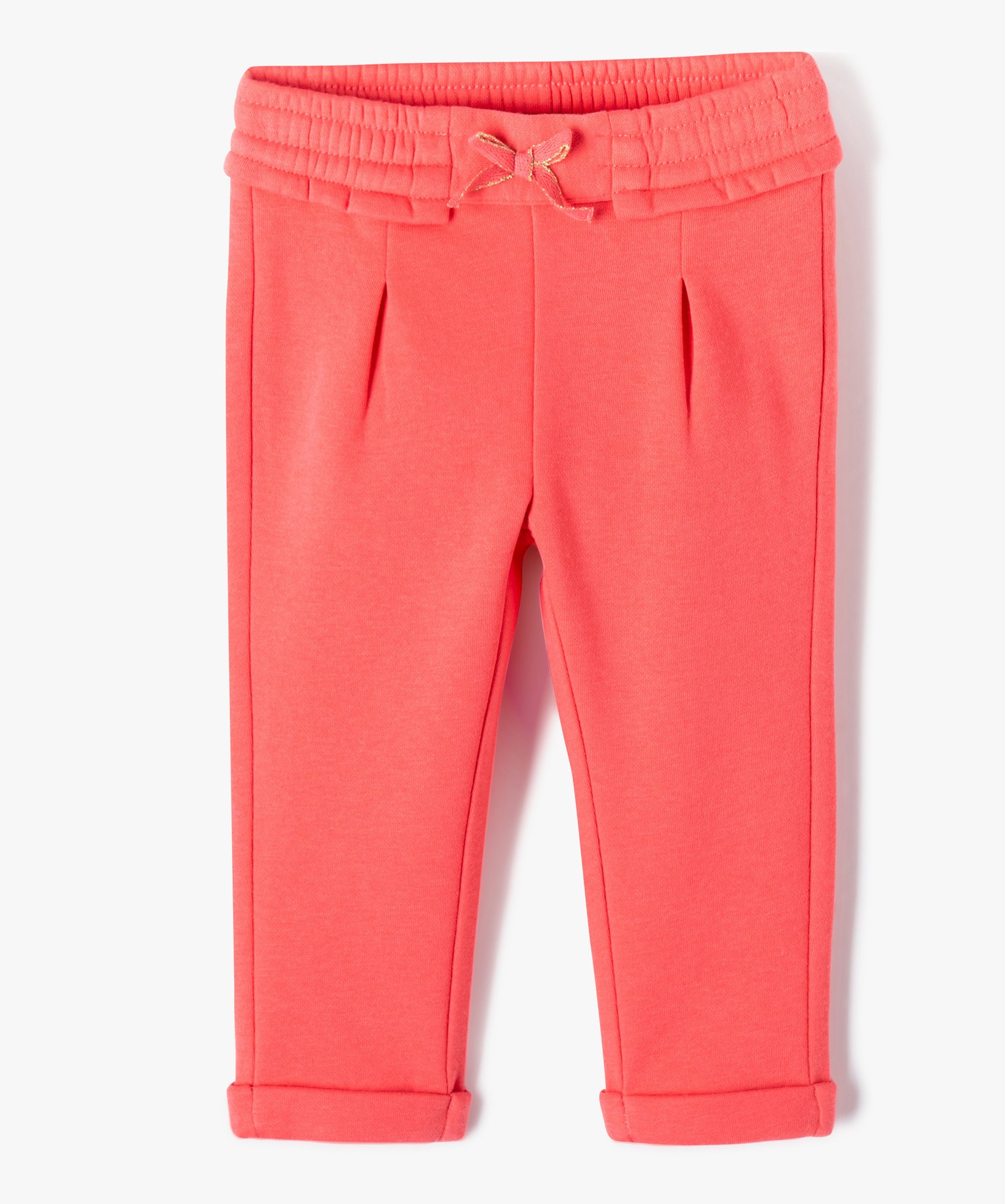 Pantalon bébé fille à pinces en maille rose fonce | GEMO
