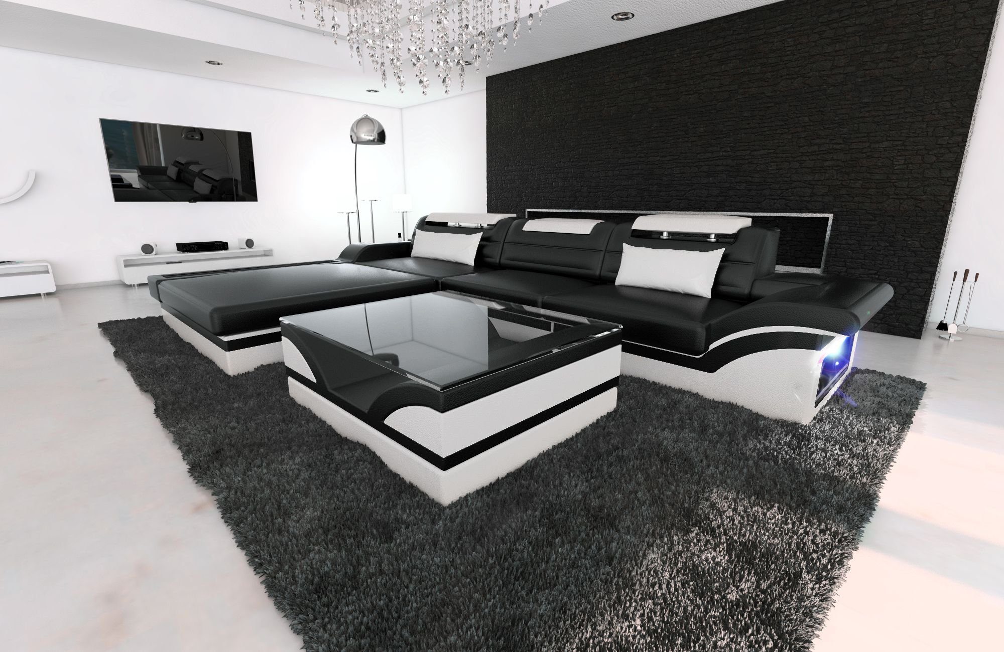 Sofa Dreams Ecksofa Leder Sofa Ledercouch Parma L Form Ledersofa, Couch, mit LED, wahlweise mit Bettfunktion als Schlafsofa, Designersofa