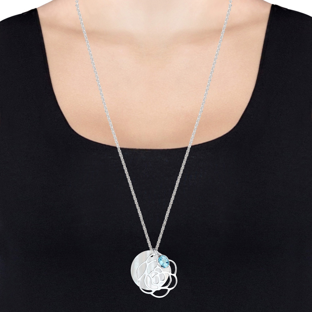 Elli Elli Collier Femme Pendentif Fleur Nacre avec Pierre Topaze en Argent Sterling 92 collier