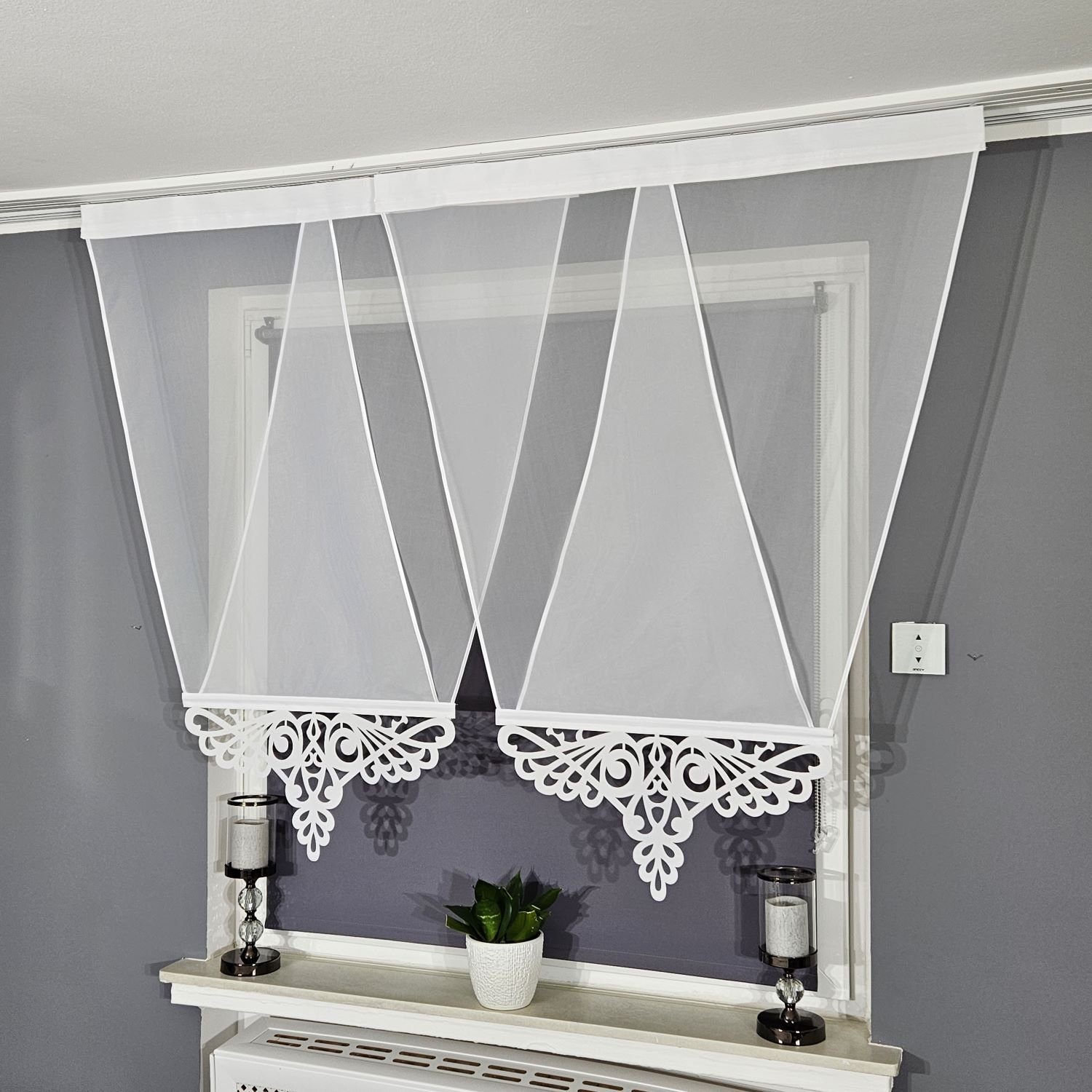 Schiebegardine 2er V Panel Voile Spitze, Gardinen by Justyna, Kräuselband (2 St), transparent, Voile, Modern, Panelgardine, Paneele, Fertiggardine, Fensterdeko, Scheibengardine