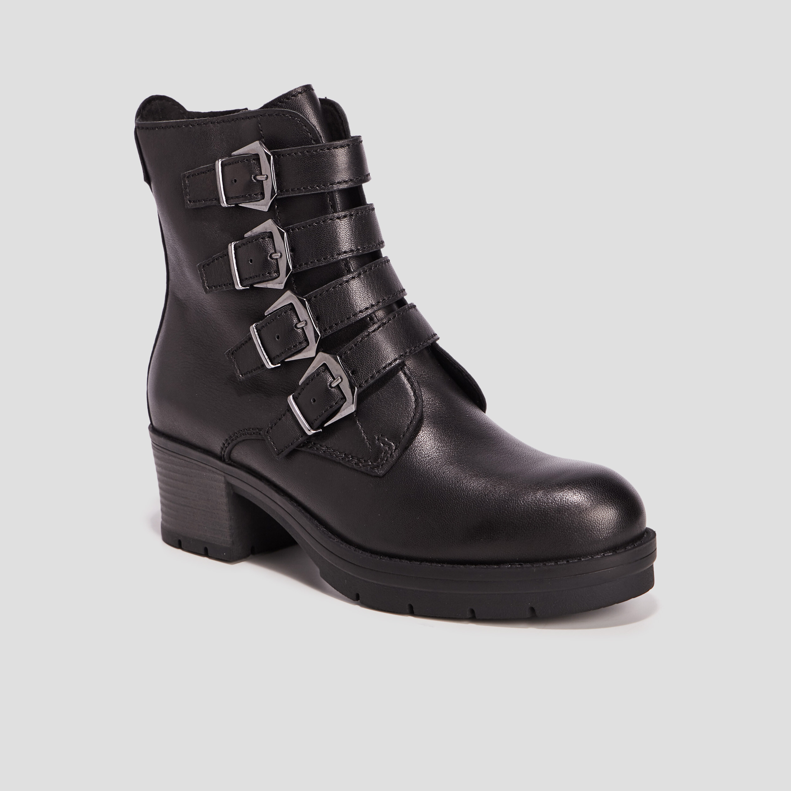 Bottines avec boucles en cuir noir femme | La Halle