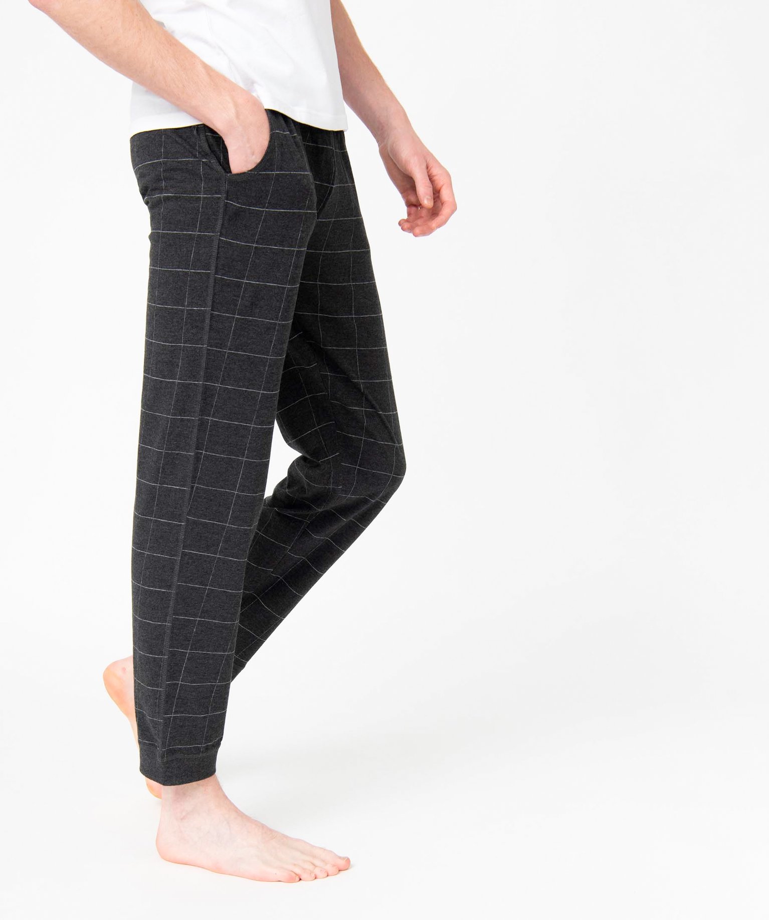 Pantalon de pyjama homme en jersey à taille élastique carreaux | GEMO