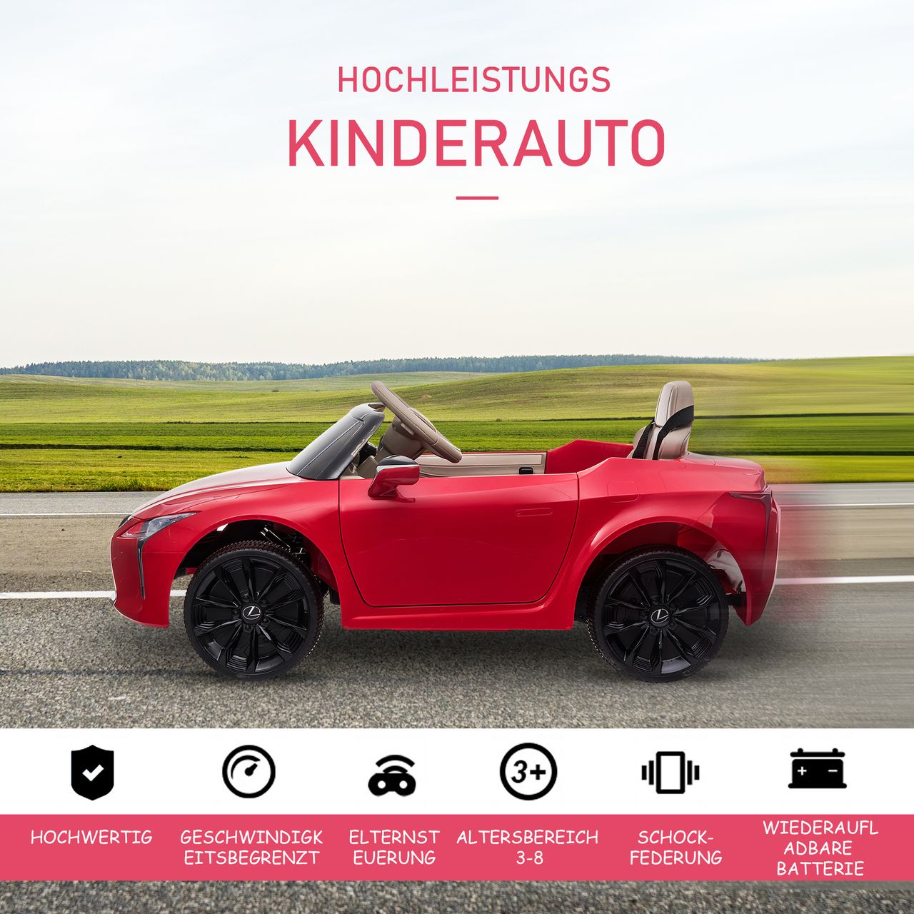 HOMCOM Kinderauto von Lexus Kinderfahrzeug Elektroauto mit MP3 Musik Rot