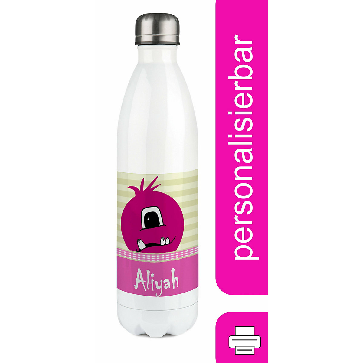 Edelstahl Kinder Thermoflasche / Trinkflasche bunt Monster Karo Farbe rosa Spülmaschinenfest, Auslaufsicher, Bruchfest, Doppelwandig, Für Heißgetränke geeignet, Mit Deckel, Isoliert
