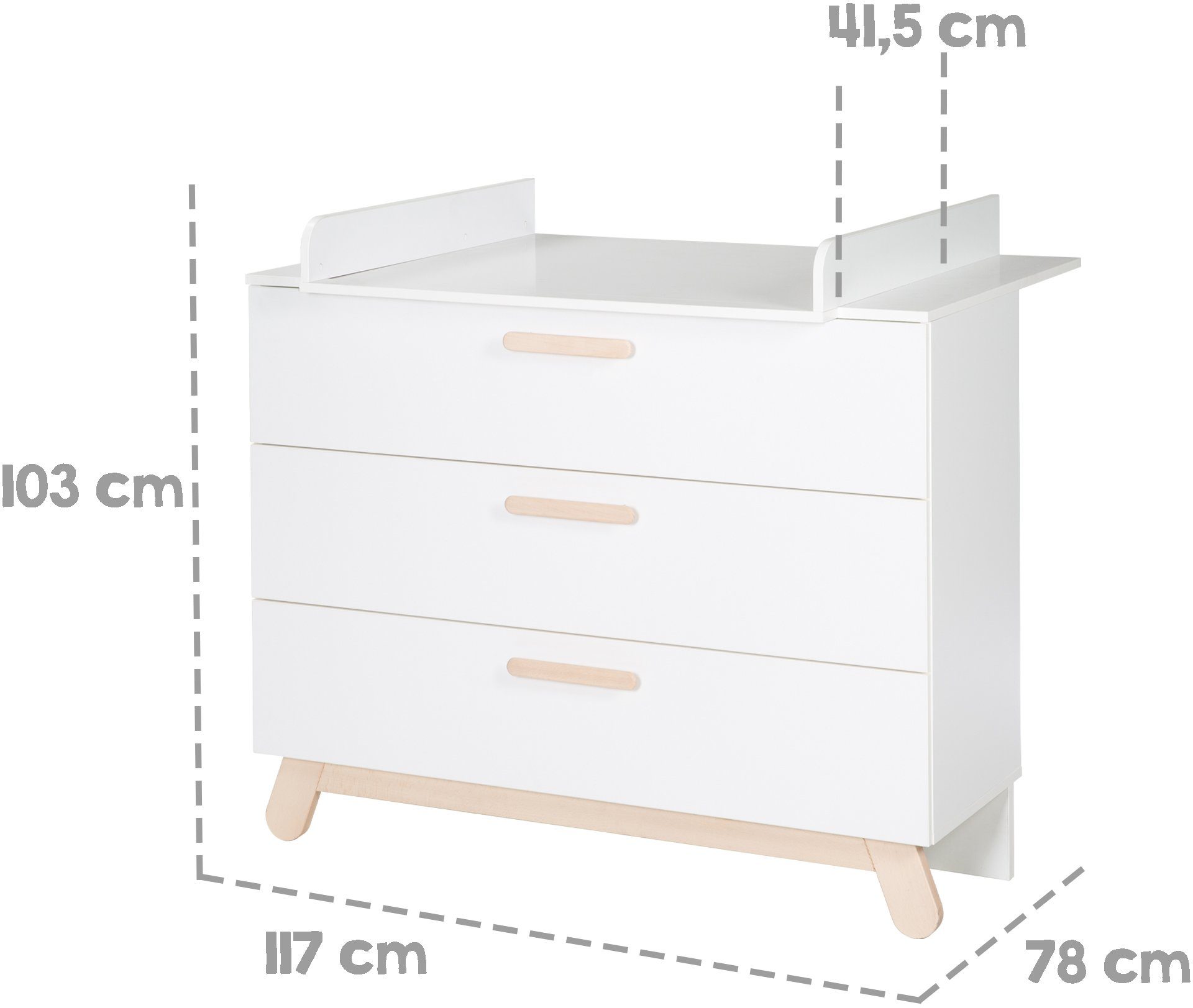 roba® Wickelkommode Clara, Weiß, mit Füßen und Griffen aus massiver Buche; Made in Europe