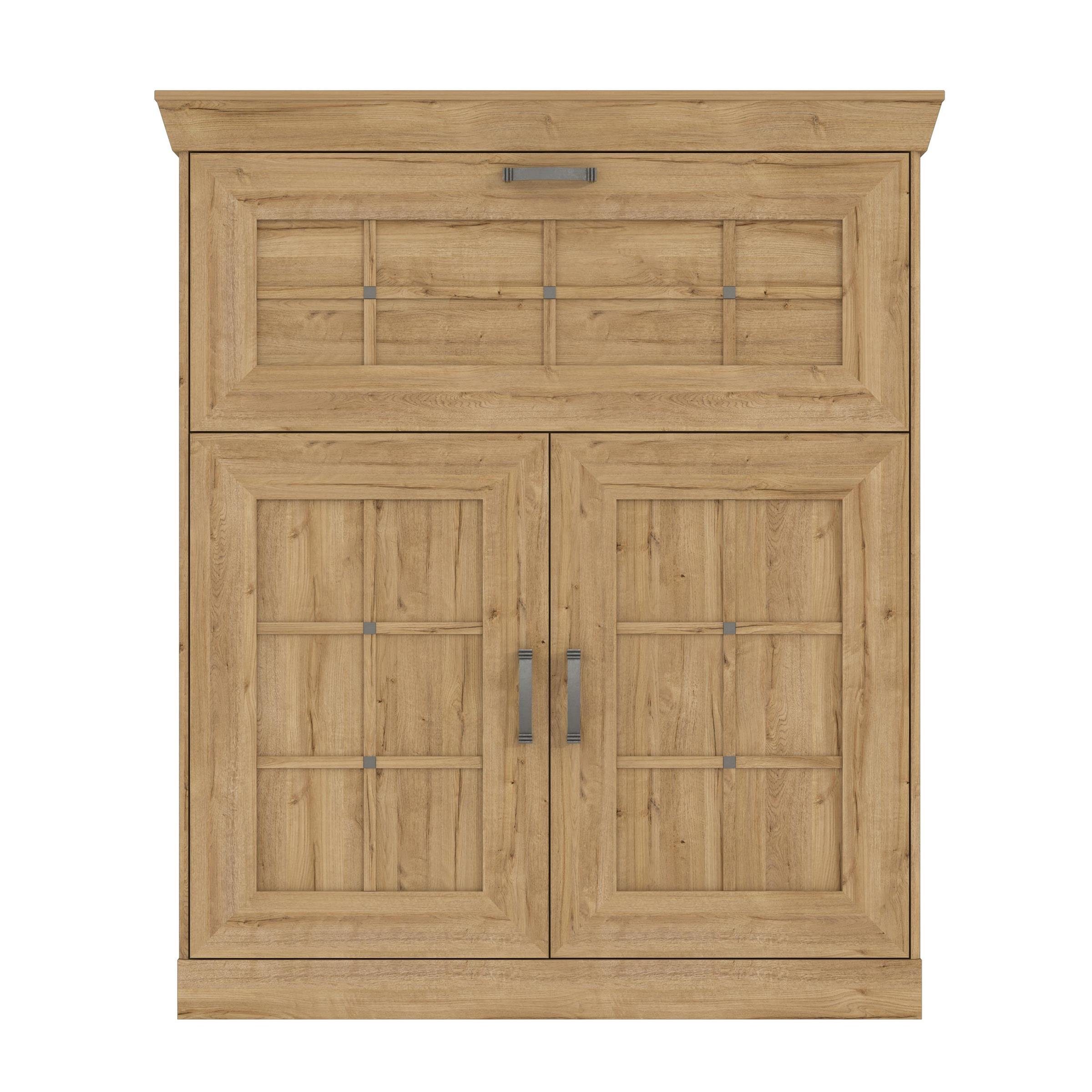 möbelando Barschrank Kalamaria Barschrank im modernen Landhausstil aus Spanplatte in Waterford Eiche Nachbildung mit 2 Holztüren, 1 Klappe und 2 Einlegeböden. Breite 119,6 cm, Höhe 141,1 cm, Tiefe 47 cm