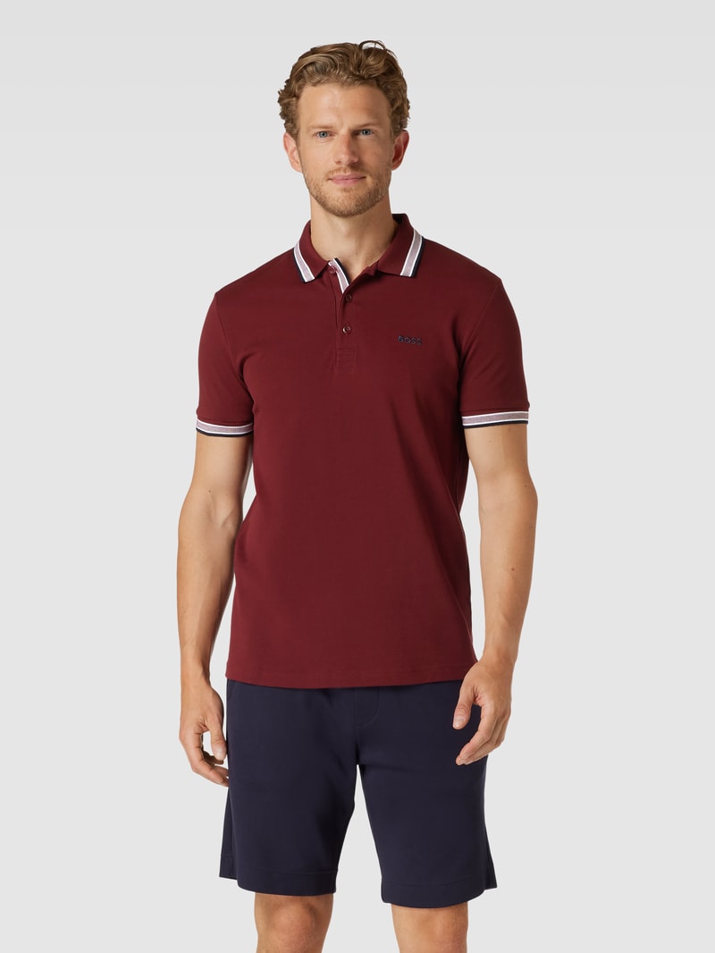 Poloshirt mit Label-Stitching Modell 'PADDY' in dunkelrot