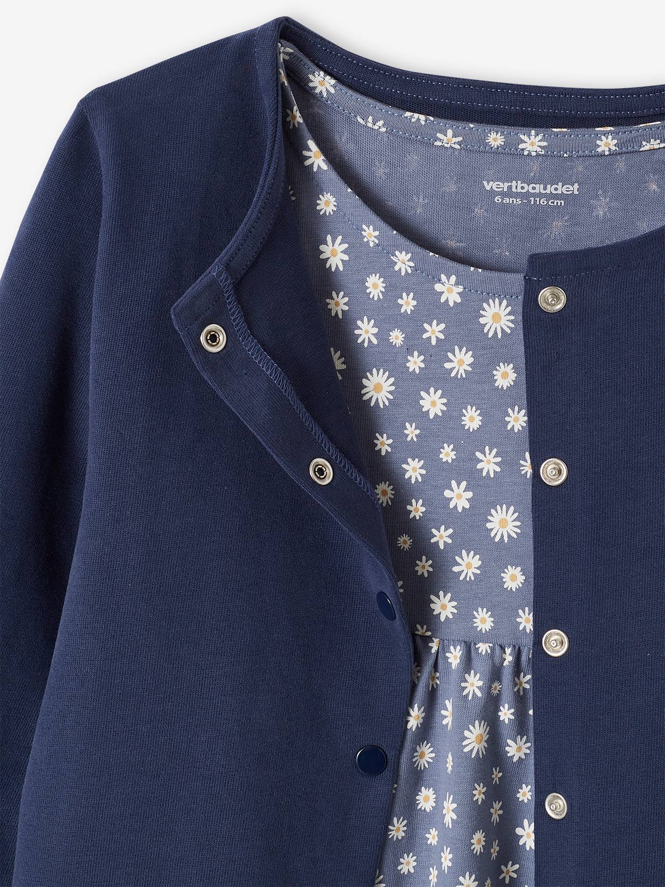 Ensemble fille cardigan et robe imprimée fleurs encre imprimé