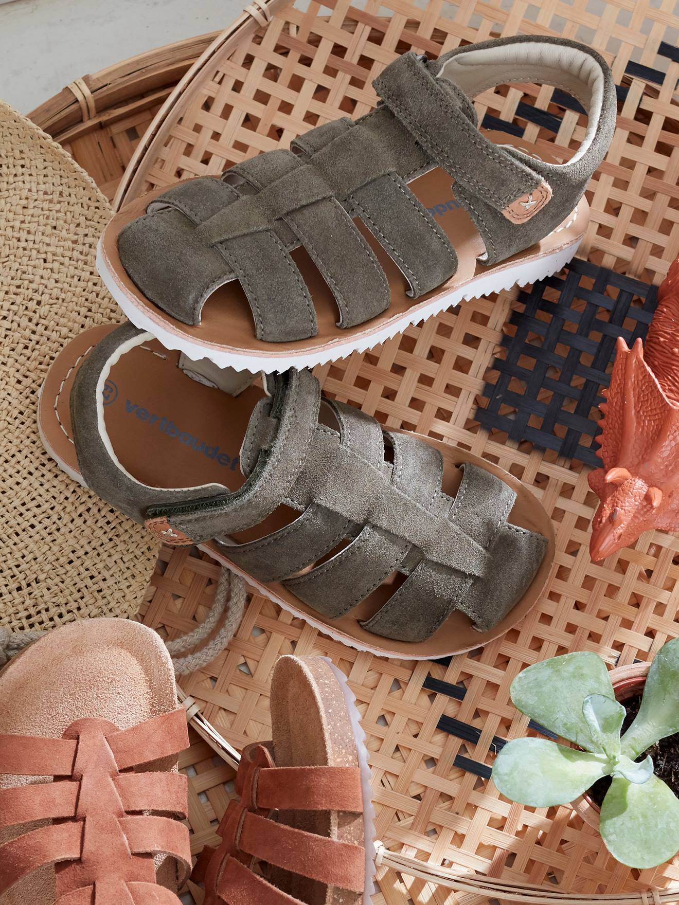 Vertbaudet Jungen Klett-Sandalen - camelfarben