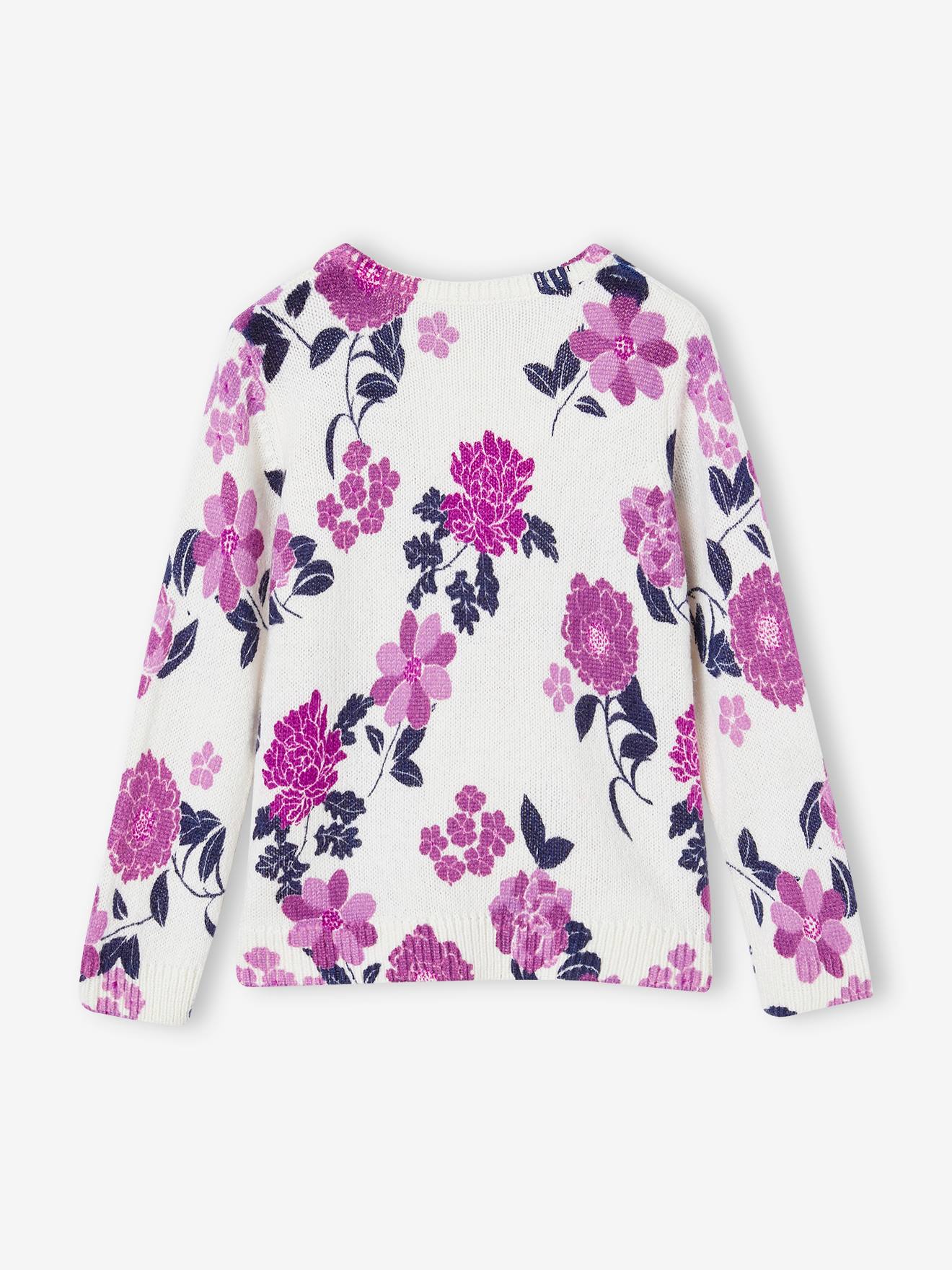 Pull motifs fleurs fille rose imprimé