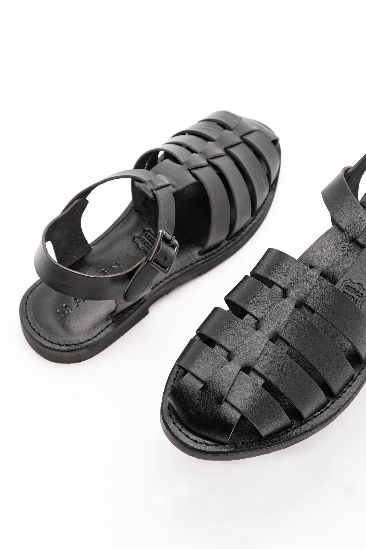 Marjin  Damen-Sandalen aus echtem Leder, leichte Eva-Sohle, dickes Band, Alltagssandalen, Bangin, schwarz