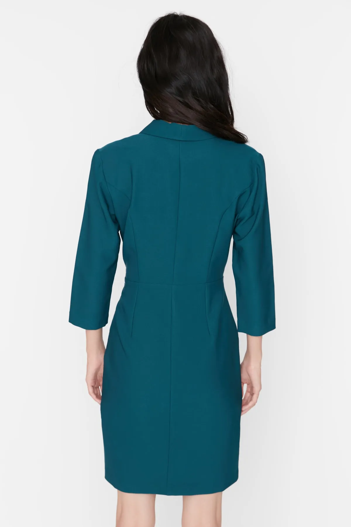 Trendyol Collection  Petrolblaues Mini-Webkleid in A-Linie mit Jackenkragen TWOAW23EL00384