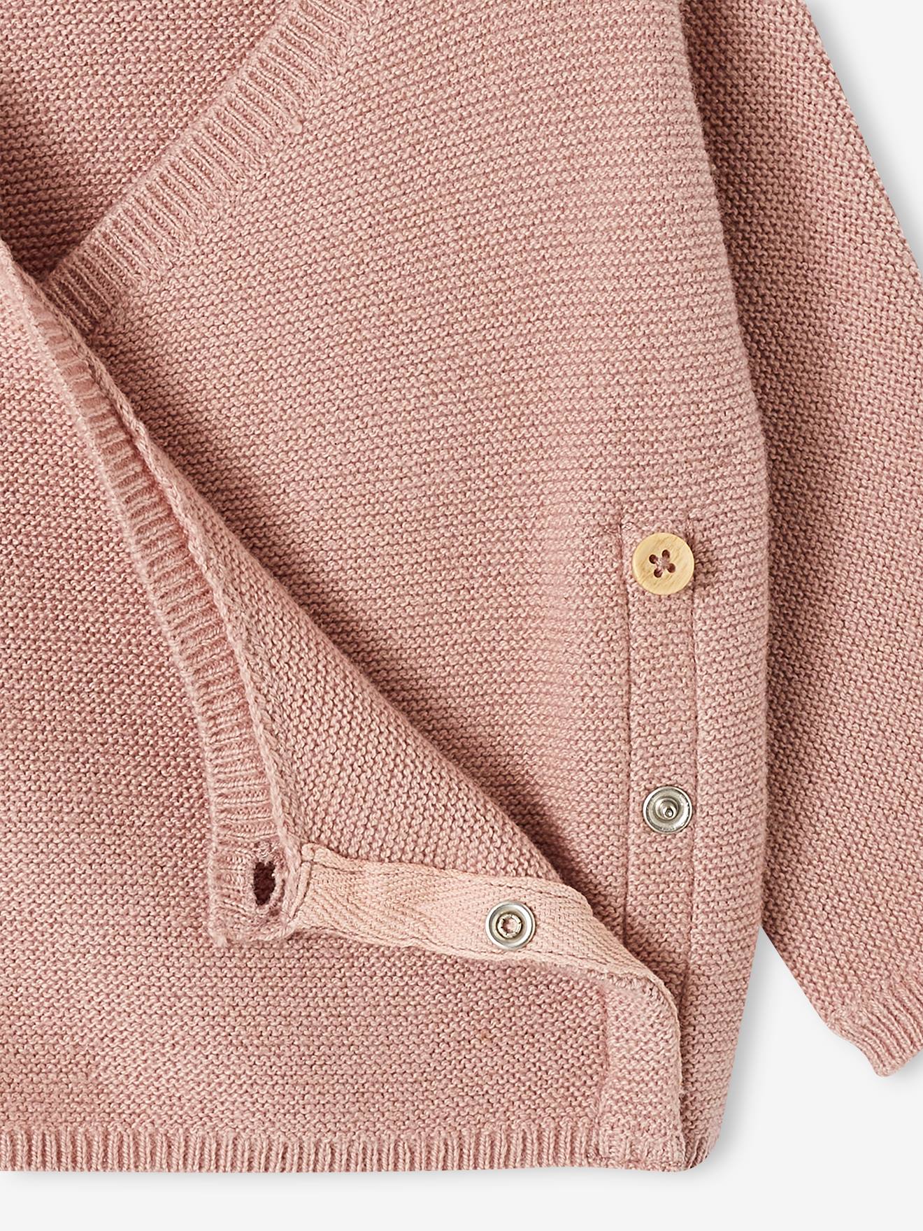 Cardigan brassière bébé en laine et coton rose poudré