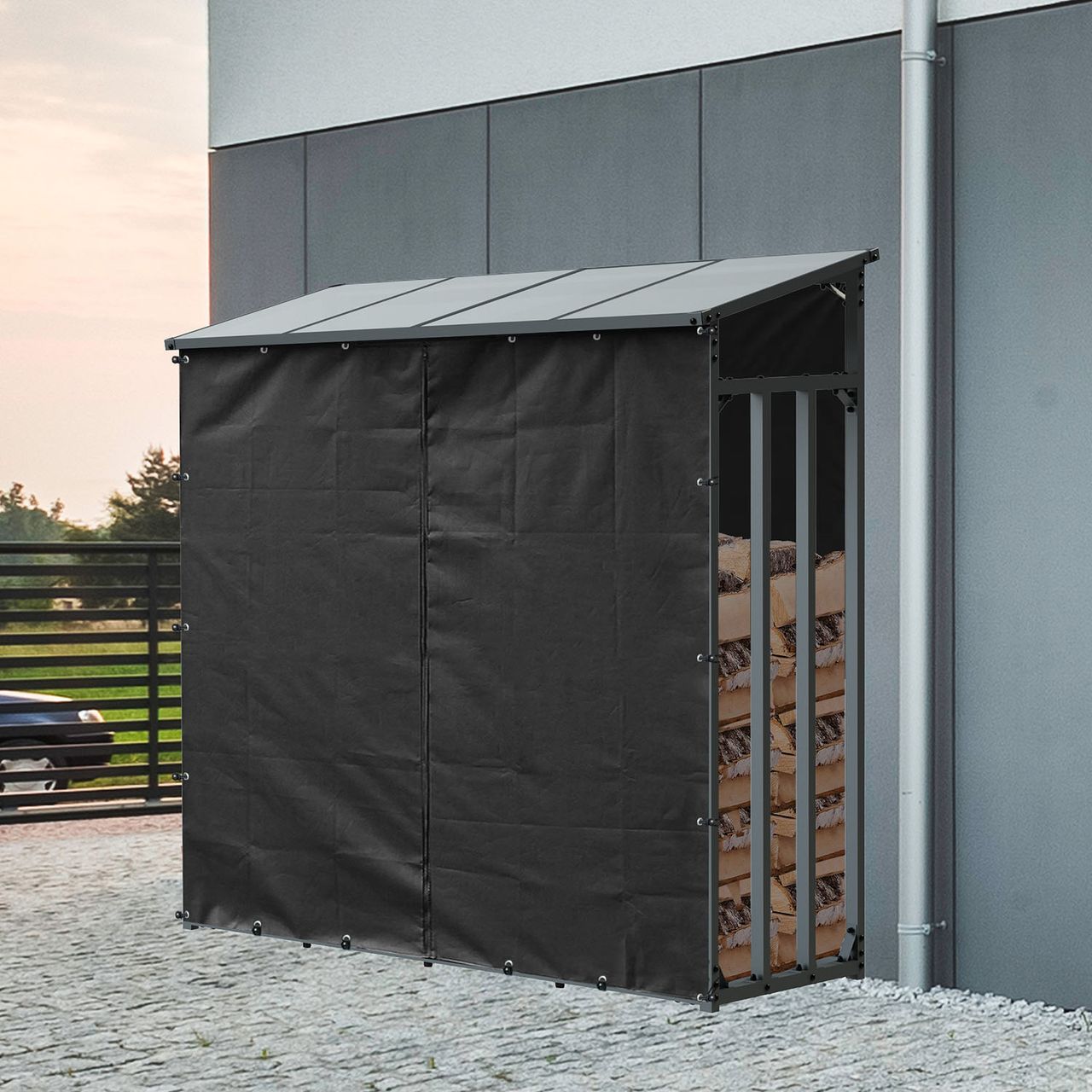 TOP MULTI Brennholzlagerabdeckung Wetterschutz für Kaminholz outdoor Schutzhülle 185x185x70cm