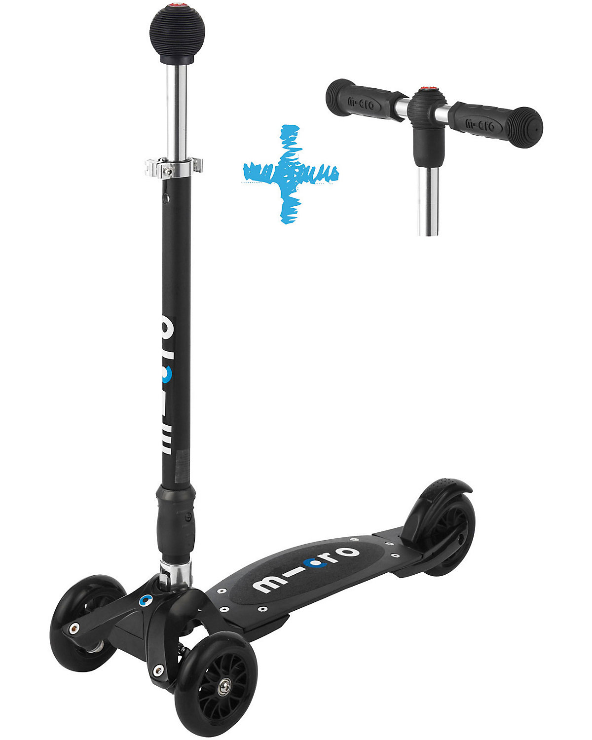 Kickboard compact mit austauschbarem Lenker, schwarz