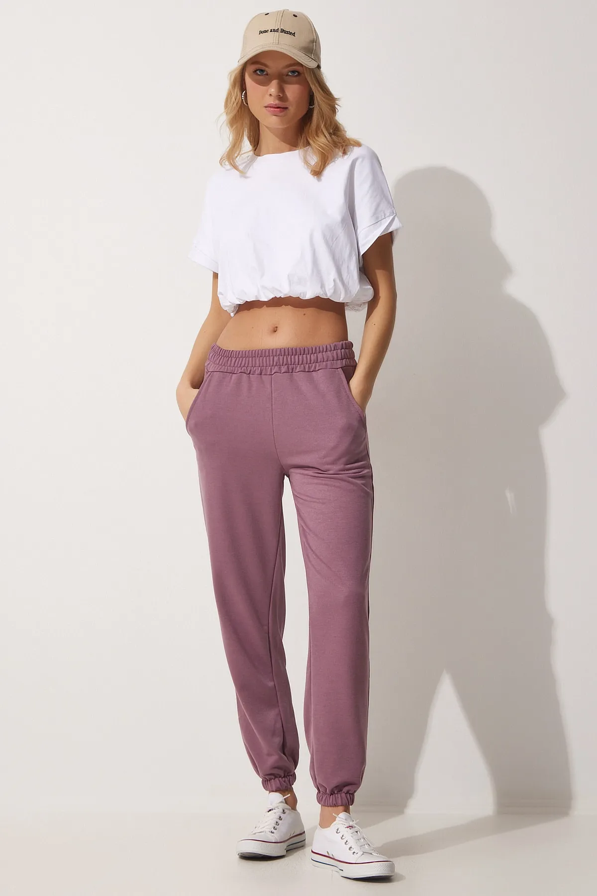 Happiness İstanbul  Lila Jogginghose mit Tasche für Damen CR00327