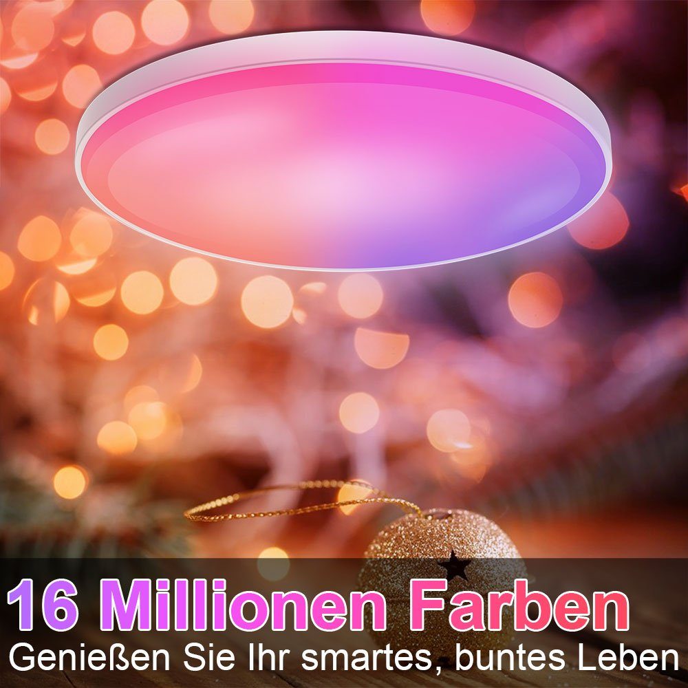Sunicol Deckenleuchte Smart LED Deckenlampe Farbwechsel, 30W/48W,RGB+CCT, Dimmbare, Timer, LED wechselbar, RGB+CCT