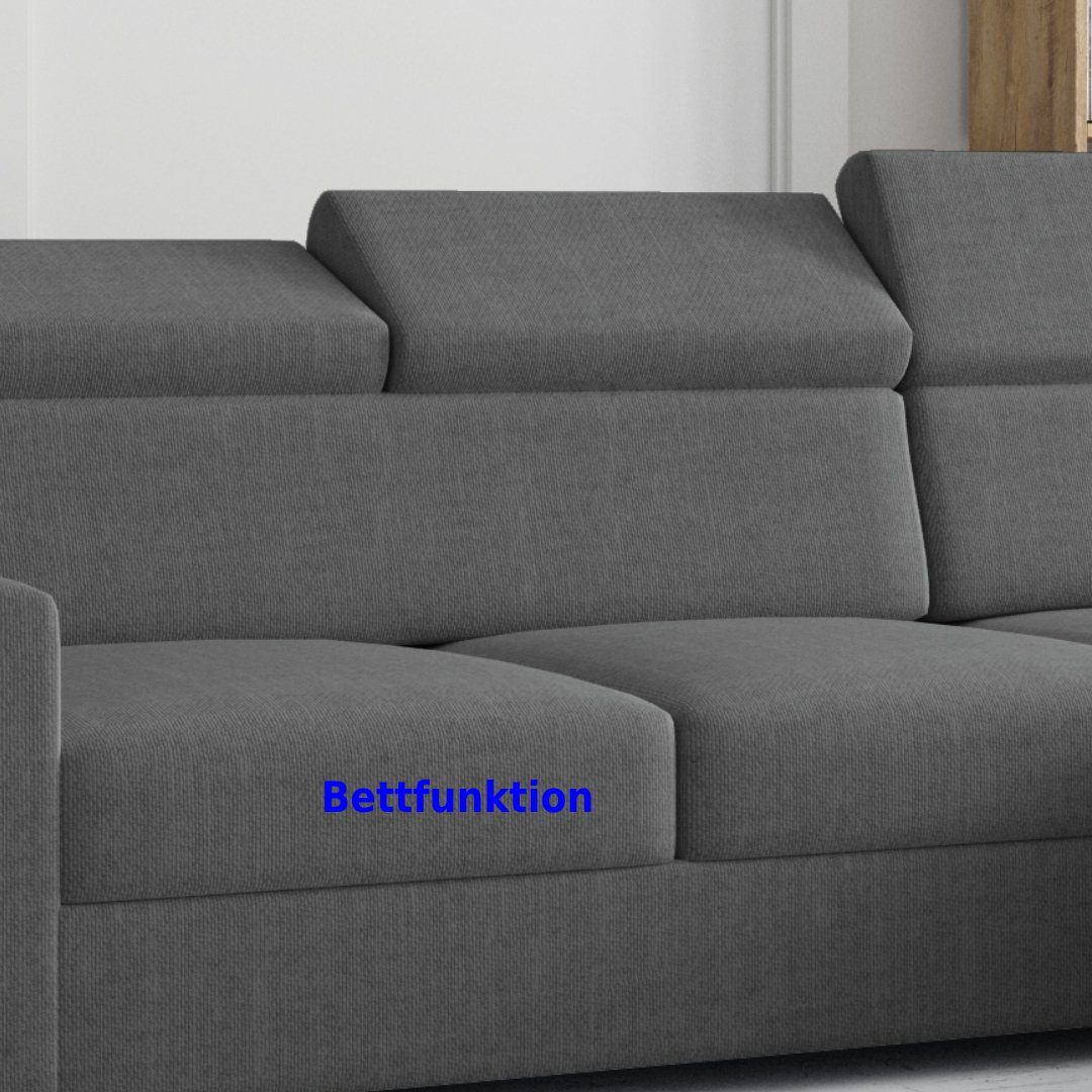 Möbel Punkt Ecksofa Ecksofa TOKIO Webstoff Grau oder Schwarz mit Bett und Bettkasten, Rechts und Links universell aufbaubar, mit Bettfunktion