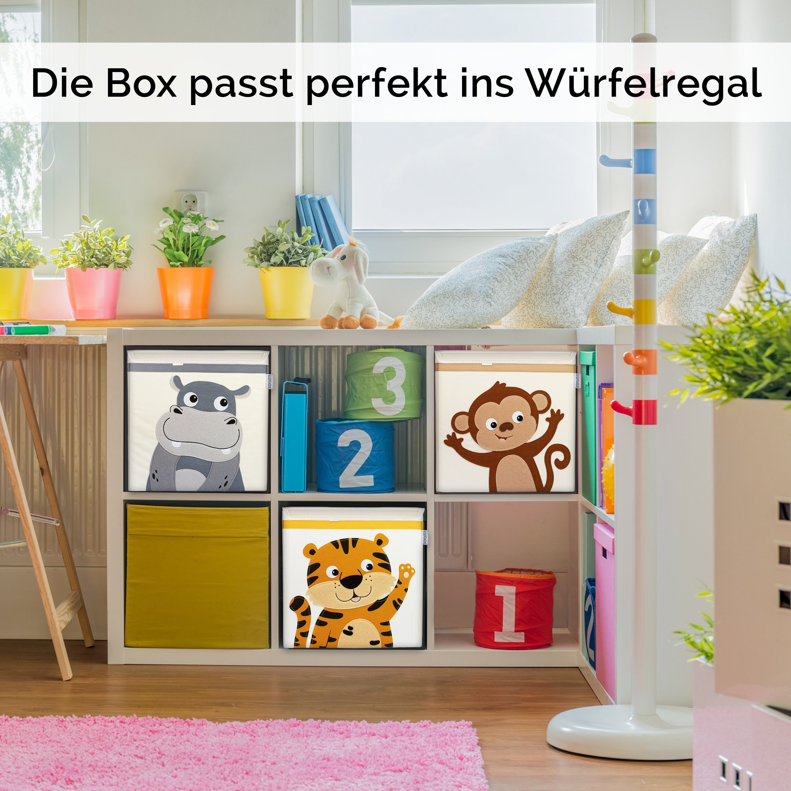 GLÜCKSWOLKE Aufbewahrungsbox Kinder - 15 Motive I Spielzeugkiste mit Deckel für Kinderzimmer (Größe 33x33x33), Boxen zur Aufbewahrung im Kallax Regal I Kiste für Spielzeug