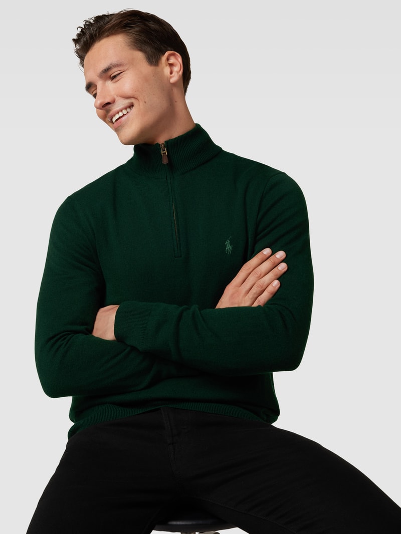 Strickpullover aus Wolle mit Logo-Stitching in dunkelgrün