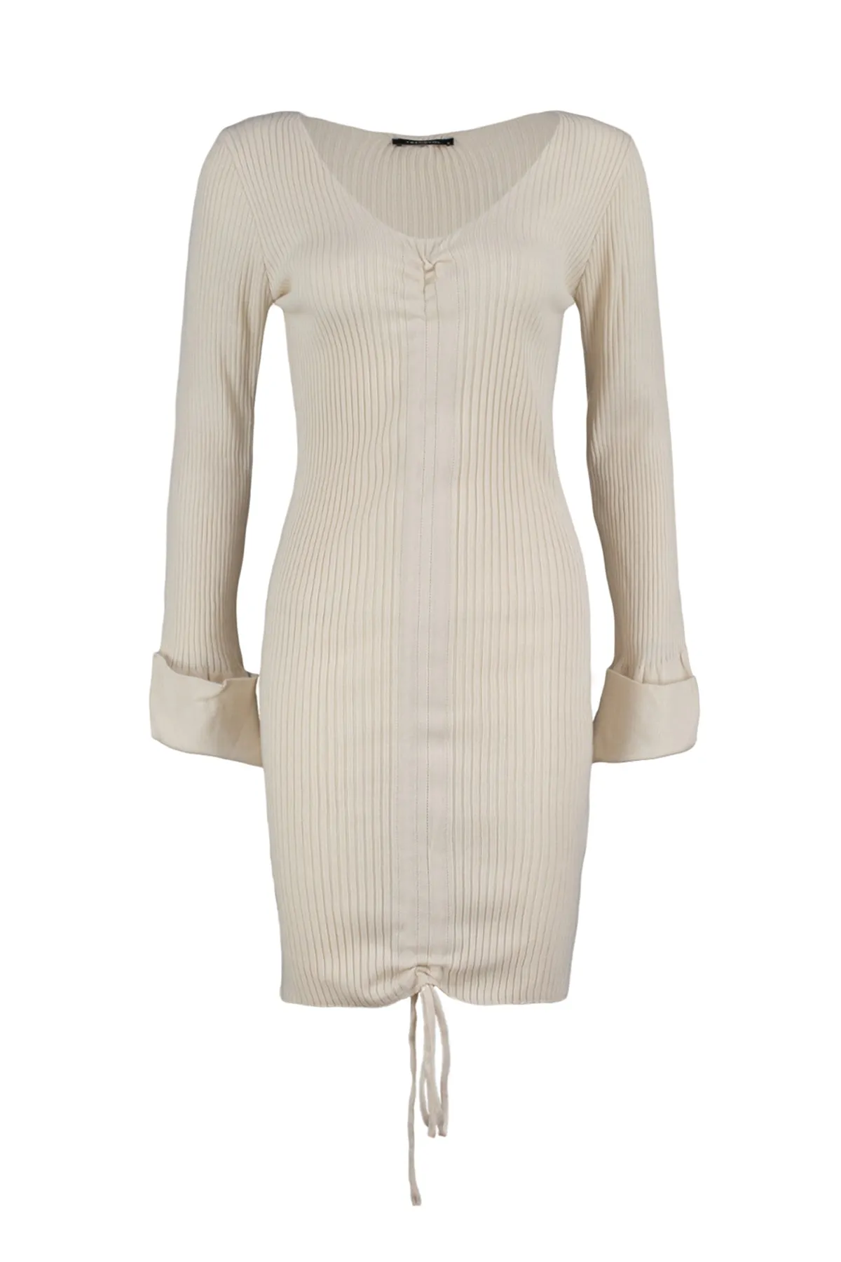 Trendyol Collection  Steinfarbenes Mini-Strickkleid mit V-Ausschnitt TWOAW22EL0564