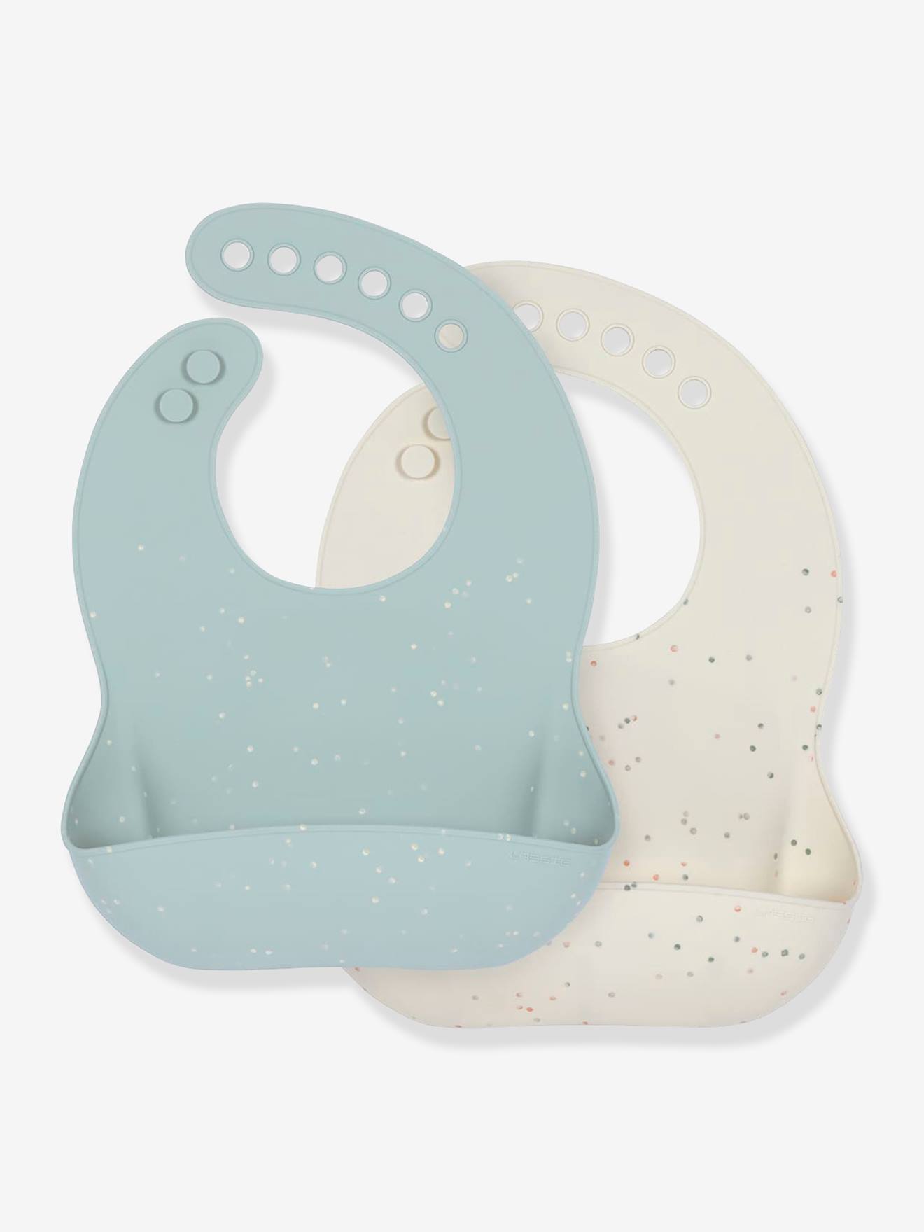 Lot de 2 bavoirs silicone LÄSSIG avec récupérateur nature/apricot