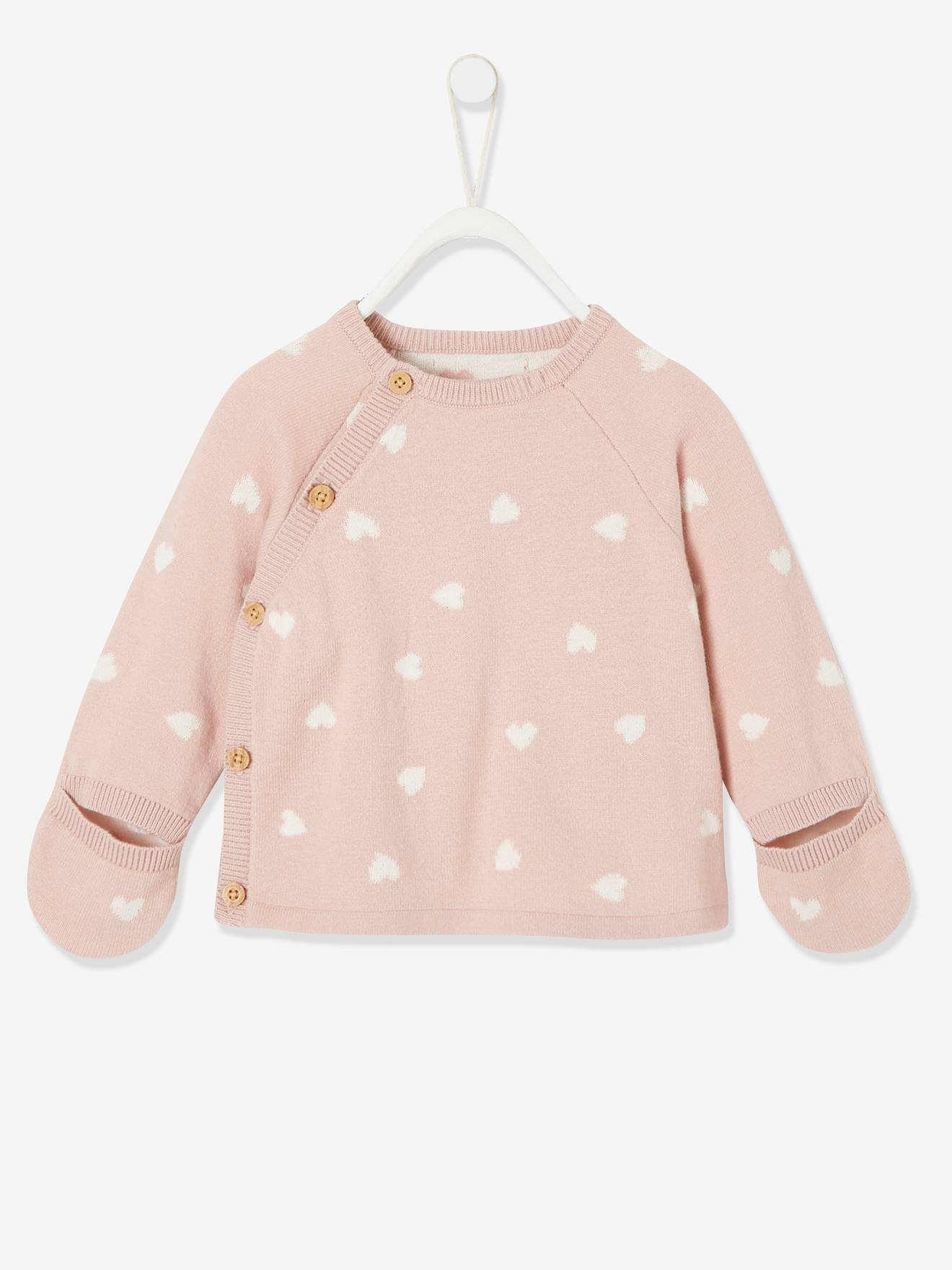 Ensemble 4 pièces bébé : pull + pantalon + bonnet + moufles gris clair chiné