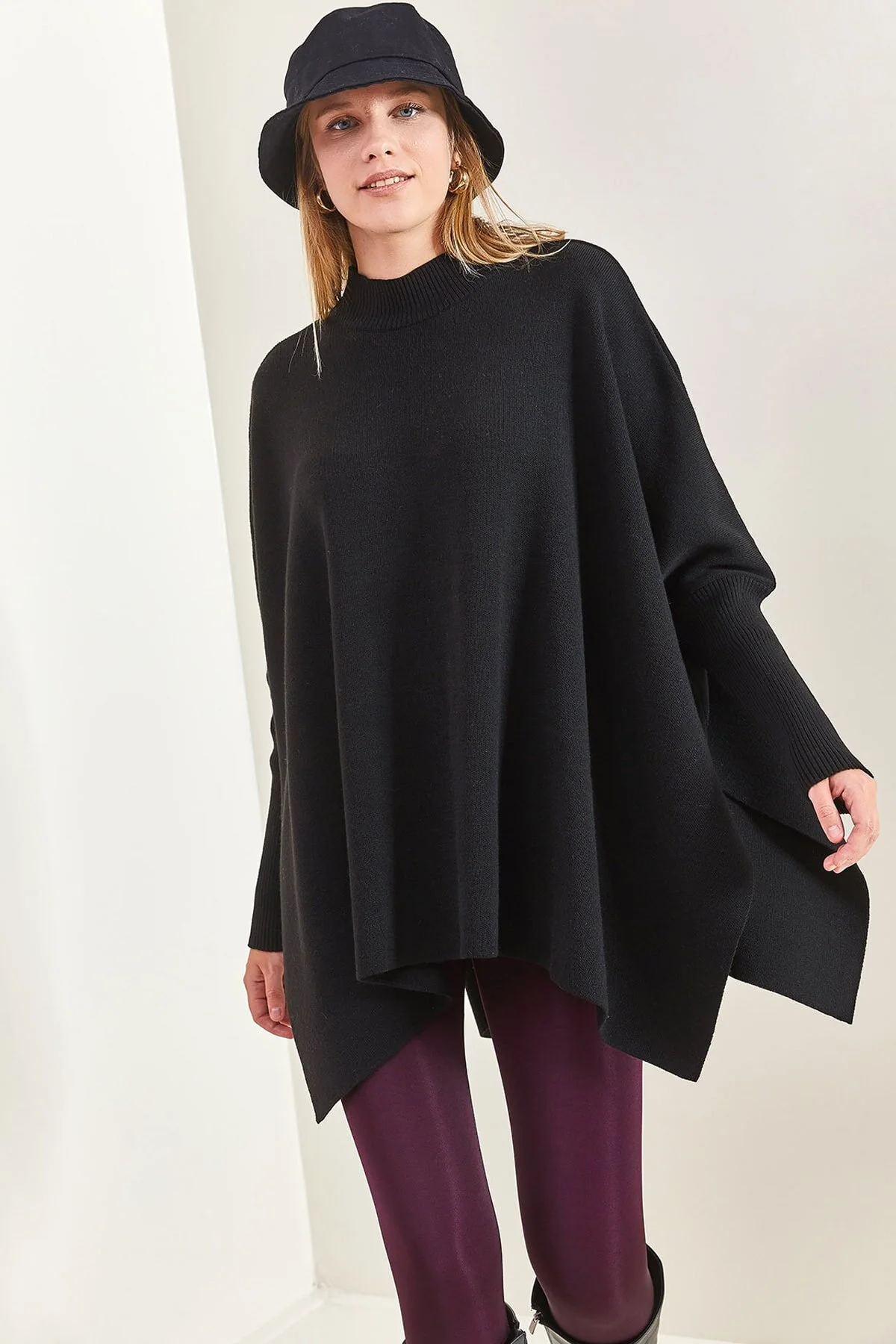 Bianco Lucci  Basic-Oversize-Poncho für Damen mit elastischen Ärmeln