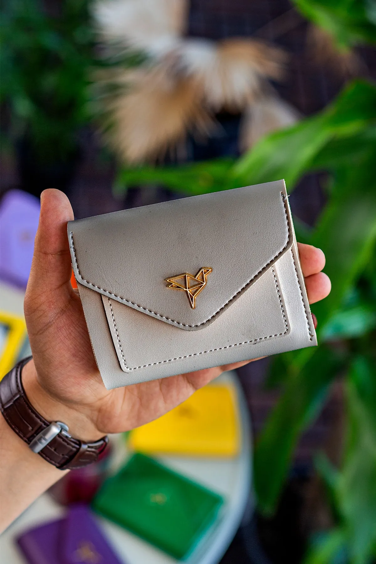 Garbalia  Columbia Mini-Geldbörse aus veganem Leder in Beige mit Münzfach und losem Kartenhalter