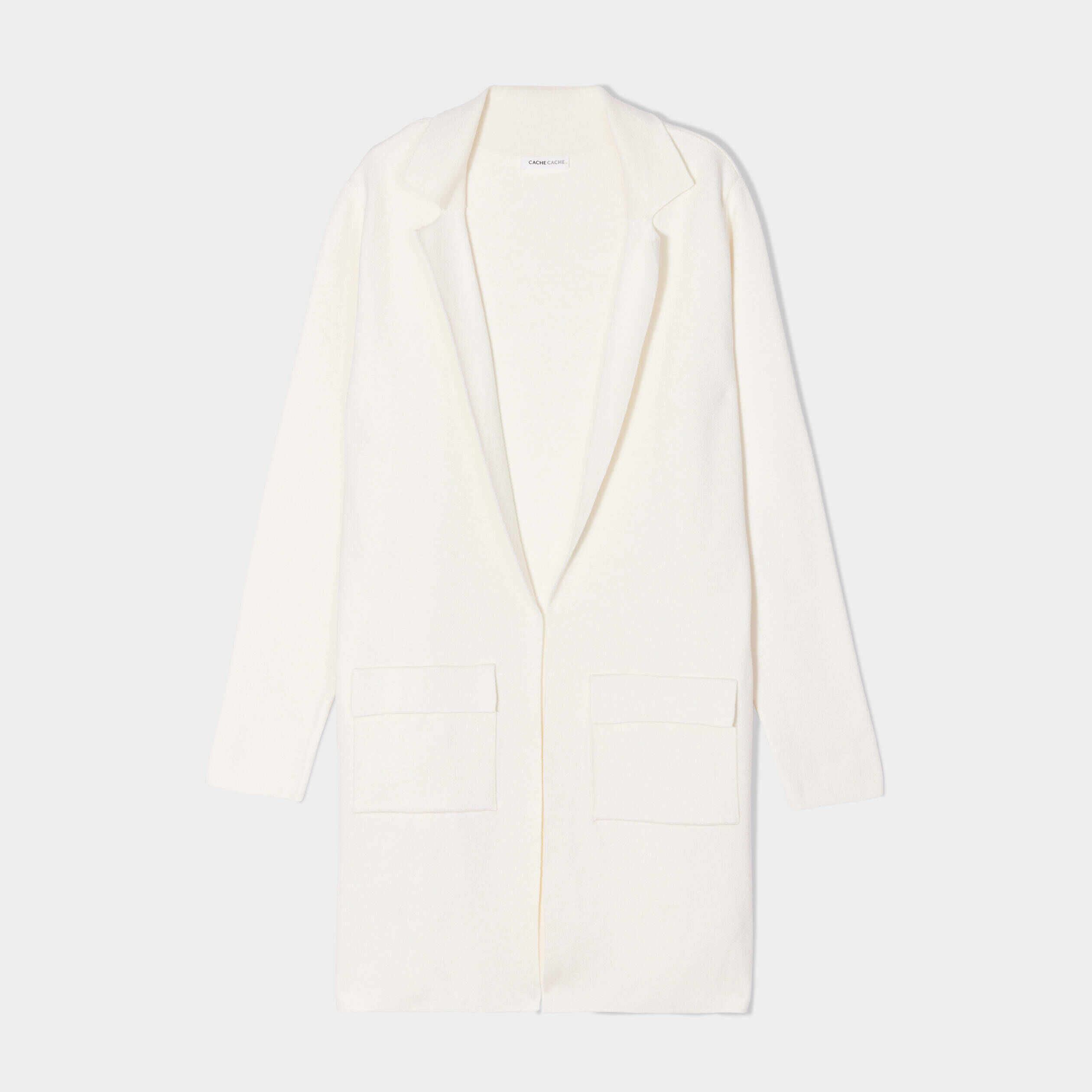 Manteau long col cranté à revers ecru femme | Cache Cache