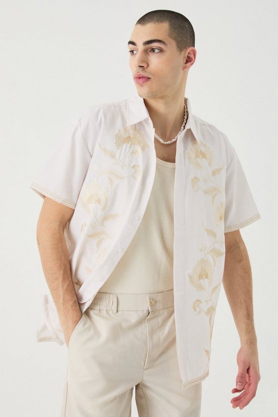 Oversize Hemd mit verdeckter Knopfleiste und Stickerei